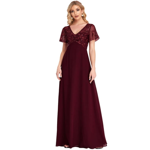 Ever-Pretty A-Line Wedding Dress Long Chiffon Burgundy Bridesmaid Gown Side Slit Ever-Pretty A-Line Wedding Dress Long Chiffon Burgundy Bridesmaid Gown Side Slit